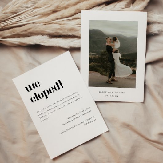 Modernes Foto Elopement & Hochzeitsempfang Einladung