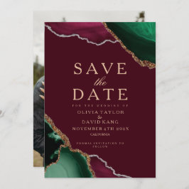 Modernes Foto Emerald Agate Burgundy Save the Date