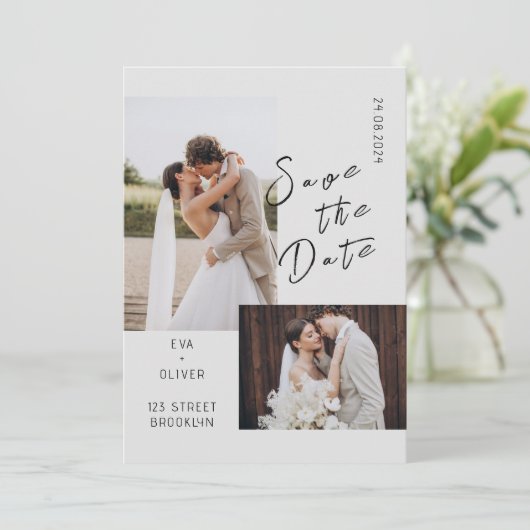 Modernes Foto Emotionale stilvolle Hochzeitseinlad Einladung (Stehend Vorderseite)