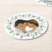 Modernes Foto Eukalyptus Personalisiert Wedding Runder Pappuntersetzer (Angewinkelt)