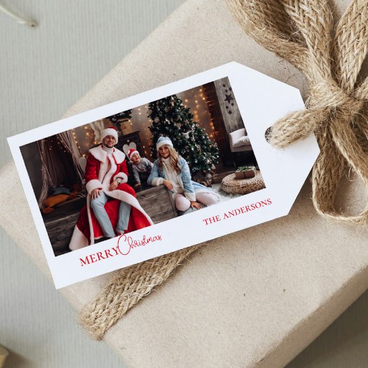 Modernes Foto Familienportrait Rote Weihnachten Geschenkanhänger