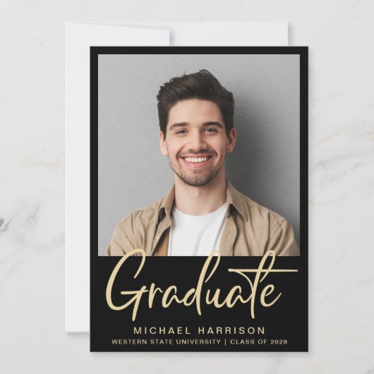 Modernes Foto Fett-Script Schwarz-Abschluss Ankündigung (Vorderseite)