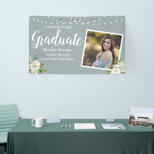 Modernes Foto floral string Lights Abschluss Banner (Messeveranstaltung)