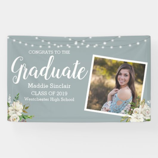 Modernes Foto floral string Lights Abschluss Banner (Horizontal)