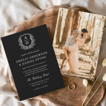 Modernes Foto Floral Wappen Monogramm Hochzeitsfei