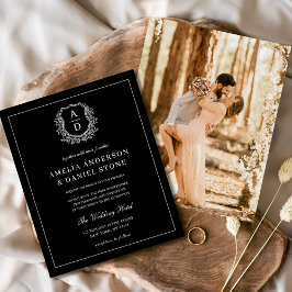 Modernes Foto Floral Wappen Monogramm Hochzeitsfei Flyer