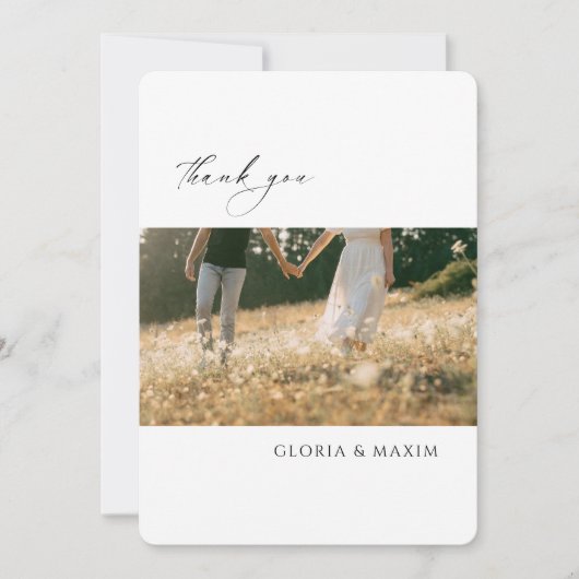 Modernes Foto Formal Minimal Hochzeit Dankeskarte (Vorderseite)