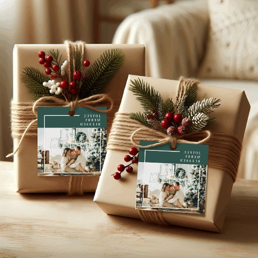 Modernes Foto | Freude gesegnet | Grün Geschenkanhänger