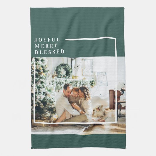 Modernes Foto | Freude gesegnet | Grün Geschirrtuch (Vertikal)