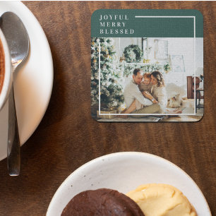 Modernes Foto Freude gesegnet Grün Glasuntersetzer