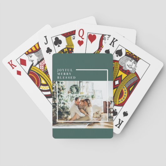 Modernes Foto | Freude gesegnet | Grün Spielkarten (Rückseite)