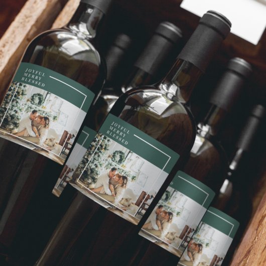 Modernes Foto | Freude gesegnet | Grün Weinetikett