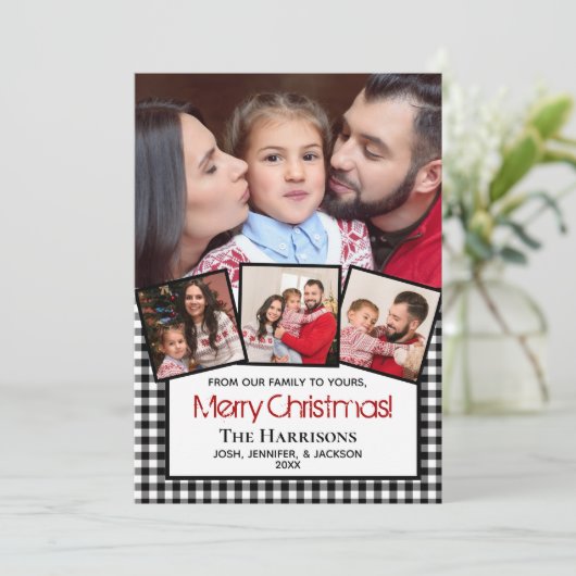 Modernes Foto Frohe Weihnachten Schwarzes Buffalo  (Stehend Vorderseite)