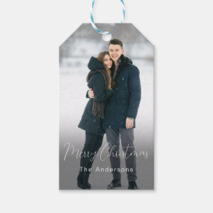 Modernes Foto Frohe Weihnachtsfamilie Name Geschenkanhänger