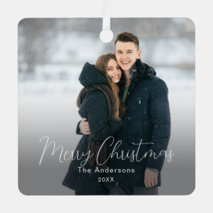 Modernes Foto Frohe Weihnachtsfamilie Name Ornament Aus Metall