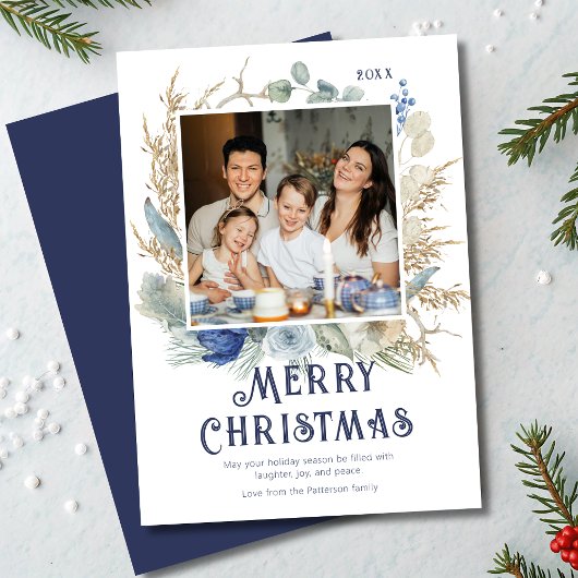 Modernes Foto Frohe Weihnachtsschrift Boho Floral