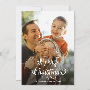 Modernes Foto frohe Weihnachtsschrift Tartan Feiertagskarte
