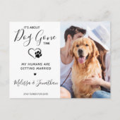 Modernes Foto Funny Pet Wedding Hund Verlobung Ankündigungspostkarte (Vorderseite)