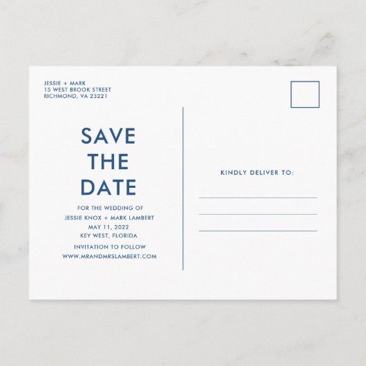 Modernes Foto Funny Wedding Save the Date Ankündigungspostkarte (Rückseite)