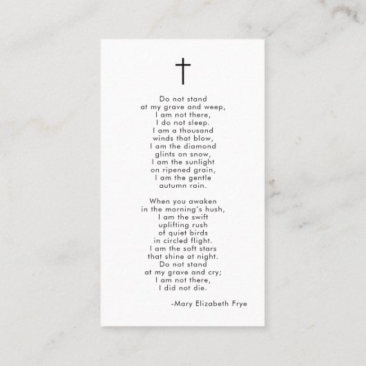 Modernes Foto für Beerdigung für immer Kreuzgebet- Visitenkarte (Rückseite)