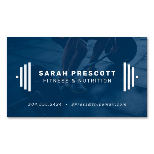 Modernes Foto für die blaue Fitness Magnetische Visitenkarte (Vorderseite)