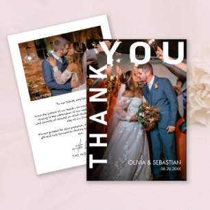 Modernes Foto für die Hochzeit von weißem Overlay- Dankeskarte