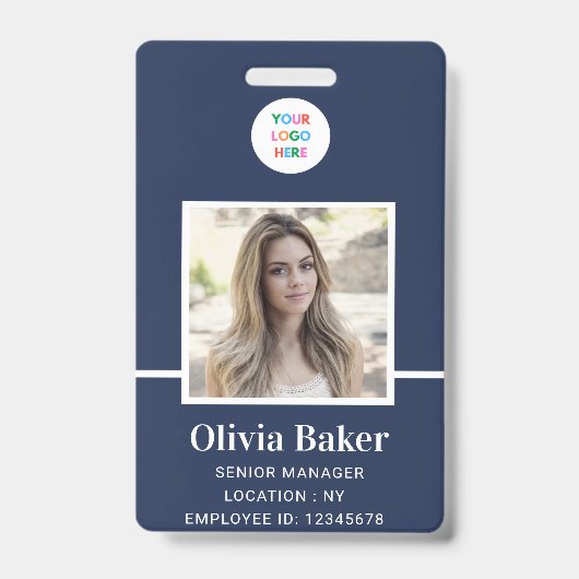 Modernes Foto für die Sicherheit von Navy Blue-Log Ausweis (Front)