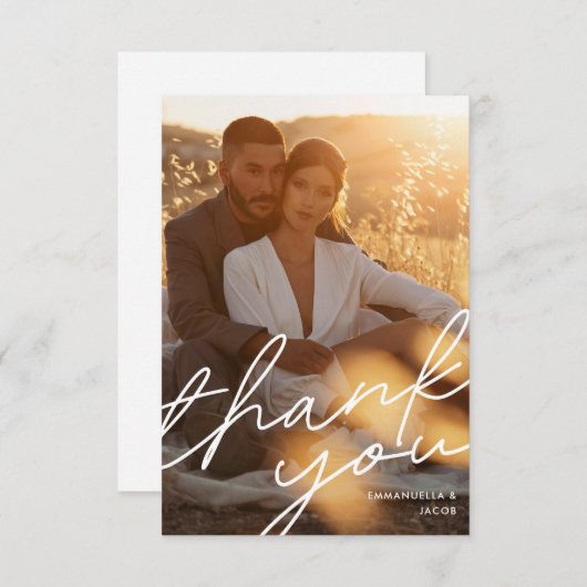 Modernes Foto für einfache SkriptTypografie Dankeskarte (Vorne/Hinten)