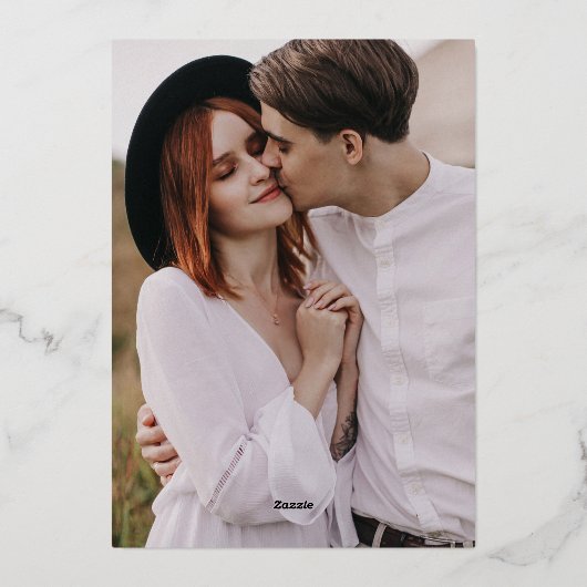 Modernes Foto für einfache Typografie Folieneinladung (Rückseite)