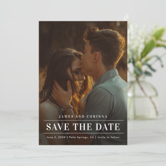 Modernes Foto für einfache Typografie Save The Date (Stehend Vorderseite)