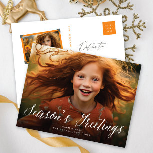 Modernes Foto für einfache weiße Schrift der Saiso Feiertagspostkarte