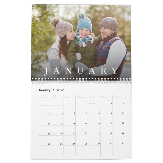 Modernes Foto für Familien Einfach Personalisiert Kalender (Jan 2026)