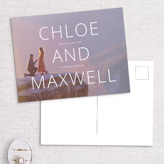 Modernes Foto für fette Namen Save the Date Postkarte