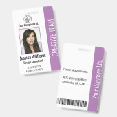 Modernes Foto für Firmenlogo Lila Mitarbeiter-ID-A Ausweis (Front & Back)