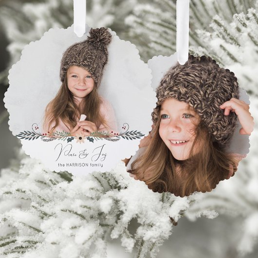 Modernes Foto für Frieden und Freude Ornament Karte