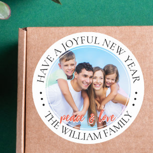 Modernes Foto für Frieden und Liebe Neujahr Runder Aufkleber