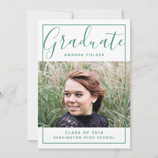 Modernes Foto für Gerahmten Abschluss | Grün Einladung (Vorderseite)
