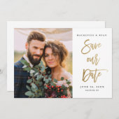 Modernes Foto für Goldkalligrafie Save The Date (Vorne/Hinten)