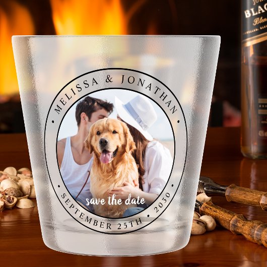 Modernes Foto für Hochzeiten speichern das Datum d Schnapsglas