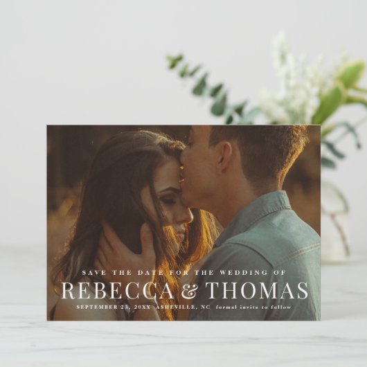Modernes Foto für Hochzeiten speichern Sie das Dat Einladung (Stehend Vorderseite)