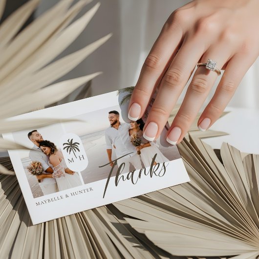 Modernes Foto für Hochzeitsfeiern in Aquarellpalme Dankeskarte