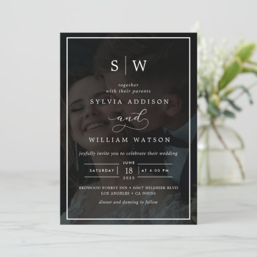 Modernes Foto für Kalligrafie Einladung (Stehend Vorderseite)