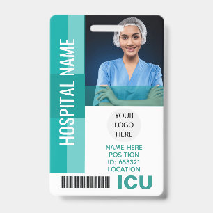 Modernes Foto für Mitarbeiter, Bar Code, Logo-ICU- Ausweis