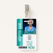 Modernes Foto für Mitarbeiter, Bar Code, Logo-ICU- Ausweis (Vorderseite mit Klammer)