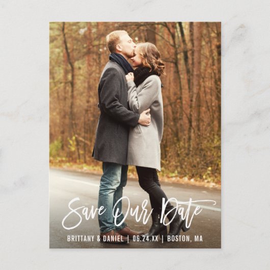 Modernes Foto für Pinselschrift Rette unser Datum Postkarte (Vorderseite)