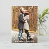 Modernes Foto für Pinselschrift Rette unsere Date Dankeskarte (Stehend Vorderseite)