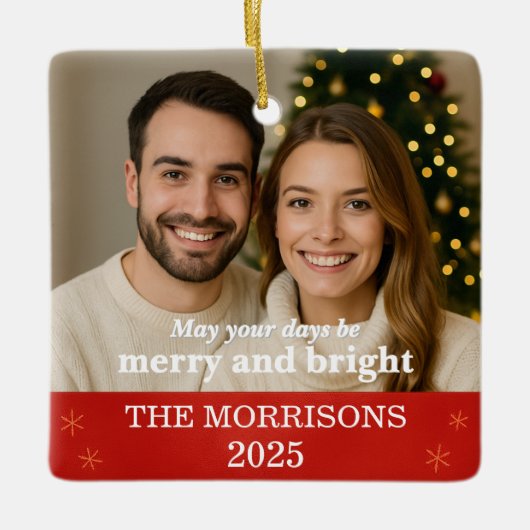 Modernes Foto für Rote und Goldschneeflocken Keramikornament (Vorderseite)