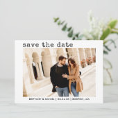 Modernes Foto für Schreibmaschine Save The Date (Stehend Vorderseite)