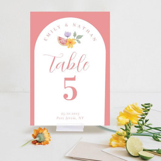 Modernes Foto für Wasserfarben Citrus Floral Tischnummer