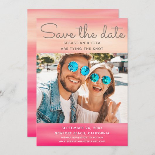 Modernes Foto für Wasserfarben spart das Datum Save The Date (Vorne/Hinten)